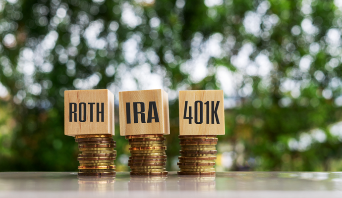 Routh IRA 401k blocks on coin stacks