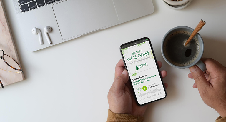 RCU Podcast playing on a cell phone